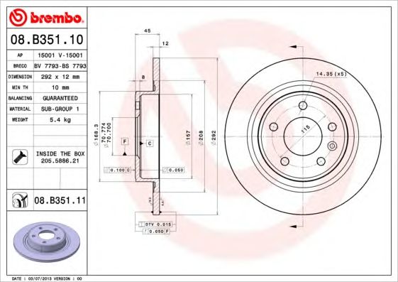 Гальмівний диск BREMBO 08.B351.11